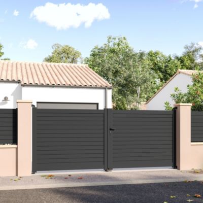 Portail battant manuel aluminium noir 2100 sablé L.356 x l.148 cm Belty Azyr