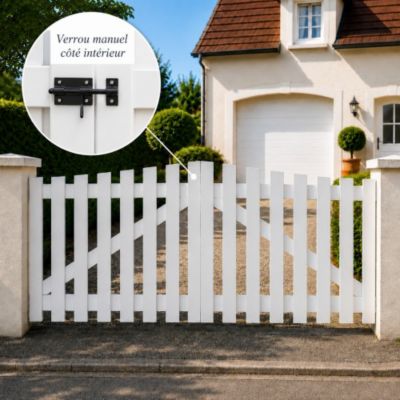 Portail battant manuel PVC blanc H 115 x L 300 SOULAC chapeau de gendarme