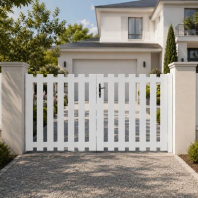 Portail battant manuel PVC blanc structure renforcée H 120 x L 250 ajouré BALE