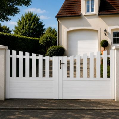 Portail battant manuel PVC blanc structure renforcée H 145 x L 300 ALENÇON INCURVÉ