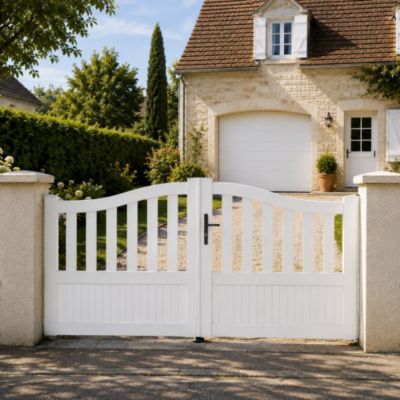 Portail battant manuel PVC blanc structure renforcée H 146 x L 350 cm BREST galbé