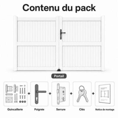 Portail battant manuel PVC blanc structure renforcée H 160 x L 250 cm GUERANDE