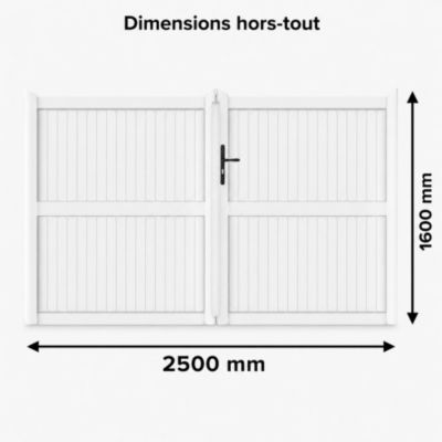 Portail battant manuel PVC blanc structure renforcée H 160 x L 250 cm GUERANDE