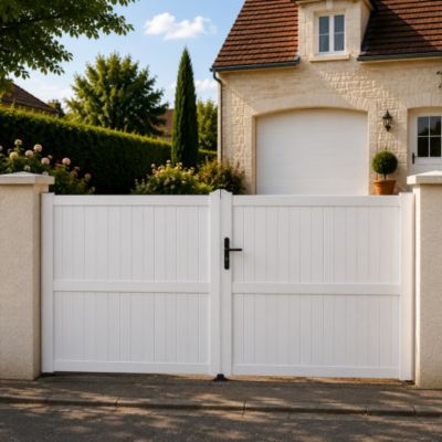 Portail battant manuel PVC blanc structure renforcée H 180 x L 250 cm GUERANDE