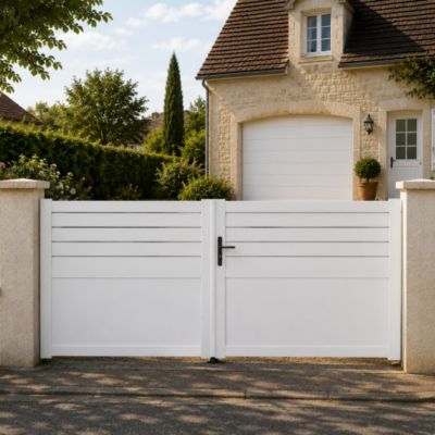 Portail battant manuel PVC blanc structure renforcée H 180 x L 400 cm ARRAS