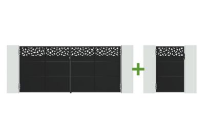 Portail battant NALI RUIVO 3,5m H.160cm + Portillon 1m H.160cm Acier Noir mat