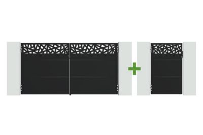 Portail battant NALI RUIVO 3m H.160cm + Portillon 1m H.160cm Acier Noir mat