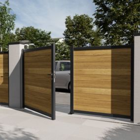 Portail battant Neva aluminium effet bois l.350 x H.168 cm Klikstrom