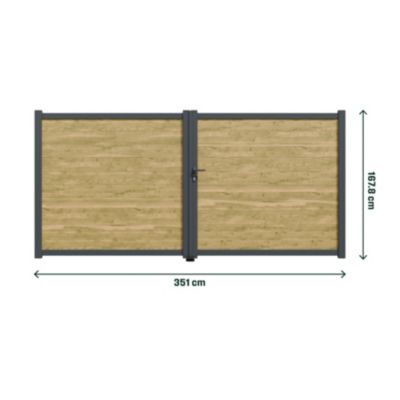 Portail battant Neva aluminium effet bois l.350 x H.168 cm Klikstrom