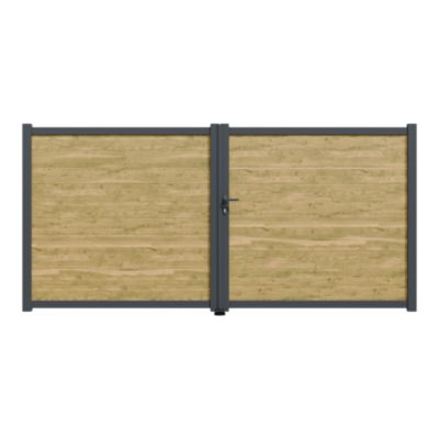 Portail battant Neva aluminium effet bois l.350 x H.168 cm Klikstrom