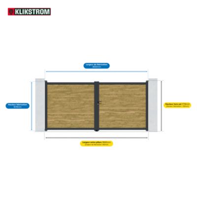 Portail battant Neva aluminium effet bois l.350 x H.168 cm Klikstrom