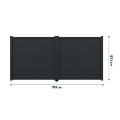 Portail battant Neva aluminium gris anthracite RAL 7021 l.350 x H.168 cm Klikstrom