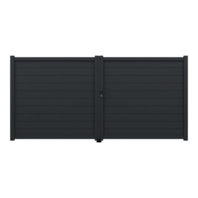 Portail battant Neva aluminium gris anthracite RAL 7021 l.350 x H.168 cm Klikstrom