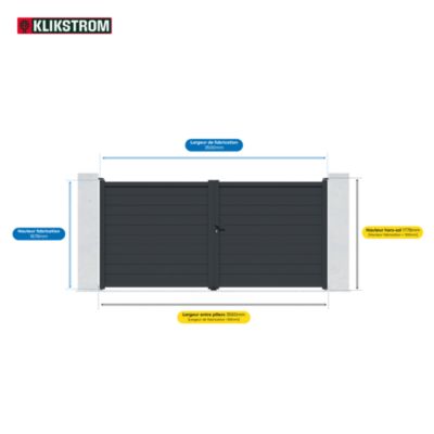 Portail battant Neva aluminium gris anthracite RAL 7021 l.350 x H.168 cm Klikstrom