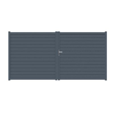 Portail battant persiennes ajourées aluminium gris l.350 X h.171 cm Jardimat