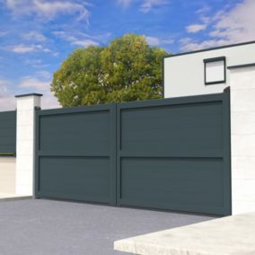 Portail battant plein motorisé (Gris Anthracite - Longueur 3500 x Hauteur 1606 mm)