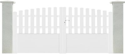 Portail battant PVC blanc Rosière bas plein cadre aluminium L 3,5M x H 1.25M/1,40M