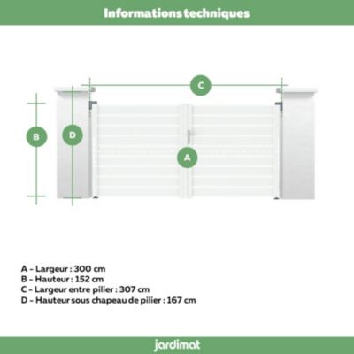 Portail battant rioz 300x152 cm Blanc 9016 Jardimat
