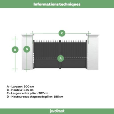 Portail battant ronchaux 2 300x170 cm Noir 2100 Jardimat