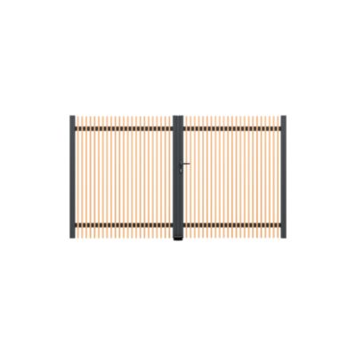 Portail battant tasseau aluminium chêne clair et gris RAL 7016 l.300 x H.170 cm 4ALU