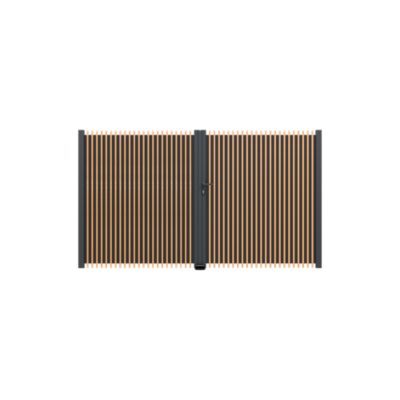 Portail battant tasseau plein aluminium chêne clair et gris RAL 7016 l.300 x H.170 cm 4ALU