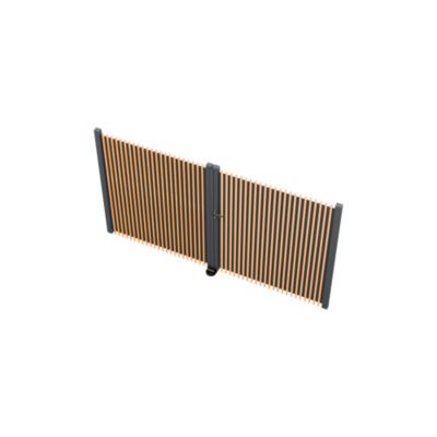 Portail battant tasseau plein aluminium chêne clair et gris RAL 7016 l.300 x H.170 cm 4ALU