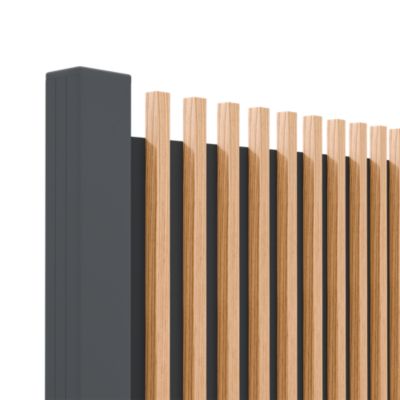 Portail battant tasseau plein aluminium chêne clair et gris RAL 7016 l.300 x H.170 cm 4ALU