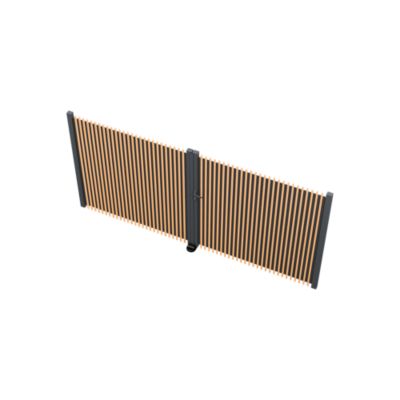 Portail battant tasseau plein aluminium chêne clair et gris RAL 7016 l.350 x H.170 cm 4ALU