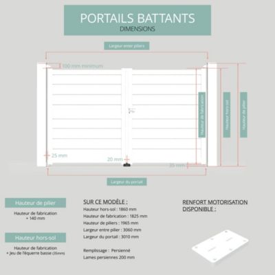 Portail Belty battant en aluminium Ily - 299 x h.186 cm - Blanc