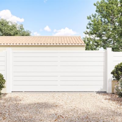 Portail Belty coulissant en aluminium Ily - 412 x h.180 cm - Blanc - Refoulement gauche