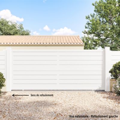 Portail Belty coulissant en aluminium Ily - 412 x h.180 cm - Blanc - Refoulement gauche
