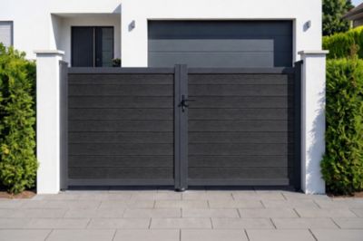 Portail bois composite battant plein 3m ATHOS H.160cm gris anthracite avec cadre aluminium