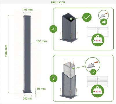 Portail coulissant 3,5m VELETA H.180cm + 2 poteaux H.190cm aluminium gris