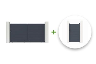 Portail coulissant 3m EIGER H.180cm + Portillon 1m EIGER H.180cm aluminium gris