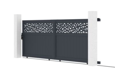 Portail coulissant 4m DOLOMITE RUIVO H.140cm aluminium gris + Portillon 1m DOLOMITE RUIVO H.140cm aluminium gris
