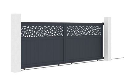 Portail coulissant 4m DOLOMITE RUIVO H.140cm aluminium gris + Portillon 1m DOLOMITE RUIVO H.140cm aluminium gris