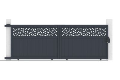 Portail coulissant 4m DOLOMITE RUIVO H.140cm aluminium gris + Portillon 1m DOLOMITE RUIVO H.140cm aluminium gris