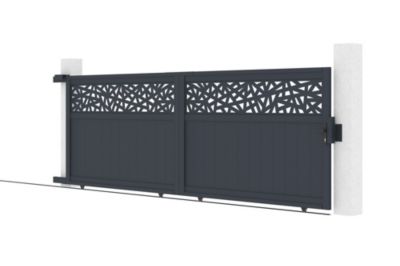 Portail coulissant 4m DOLOMITE RUIVO H.140cm aluminium gris + Portillon 1m DOLOMITE RUIVO H.140cm aluminium gris