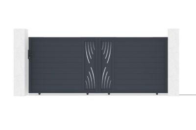 Portail coulissant 4m VELETA H.160cm aluminium gris + 2 poteaux ELDA + motorisation Ranger C300