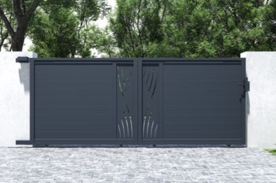 Portail coulissant 4m VELETA H.160cm aluminium gris + 2 poteaux ELDA + motorisation Ranger C300