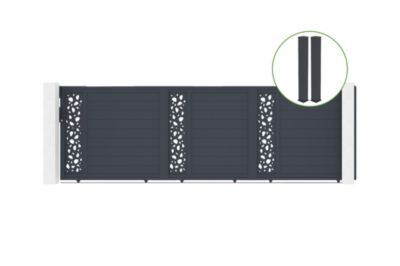 Portail coulissant 5m SUNNY H.160cm alu + 2 poteaux EIFEL 20x20cm H.190cm GRIS