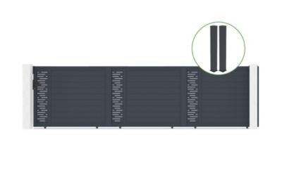 Portail coulissant 6m ARLBERG H.160cm alu + 2 poteaux EIFEL 20x20cm H.190cm GRIS