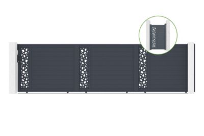 Portail coulissant 6m SUNNY H.160cm alu + portillon SUNNY H160 GRIS