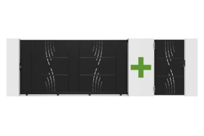Portail coulissant acier 3,5m NALI VELETA H.180cm noir + Portillon H.180cm noir