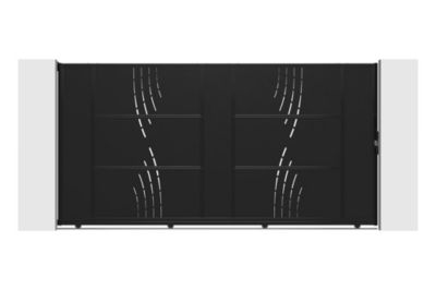 Portail coulissant acier 3,5m NALI VELETA H.180cm noir + Portillon H.180cm noir