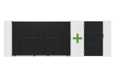 Portail coulissant acier 3m NALI H.180cm noir + Portillon H.180cm noir