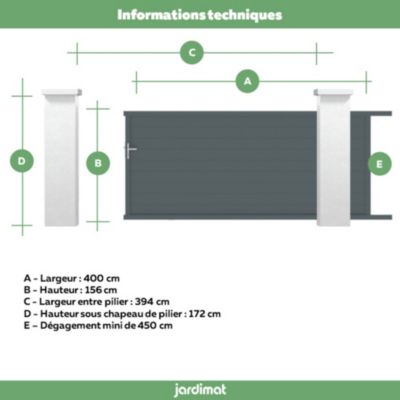 Portail coulissant Alpes 400x155,1 cm 7021 gris Jardimat
