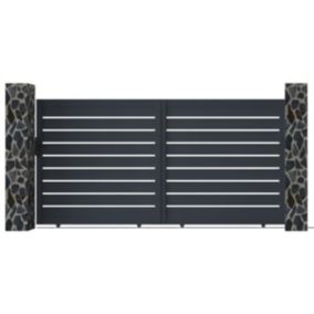 Portail coulissant aluminium ajouré L374 x  H183 cm anthracite - PRIMO