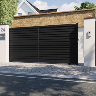Portail coulissant aluminium gris persienné l.360 x H. 163 x P.4cm Klikstrom Neva