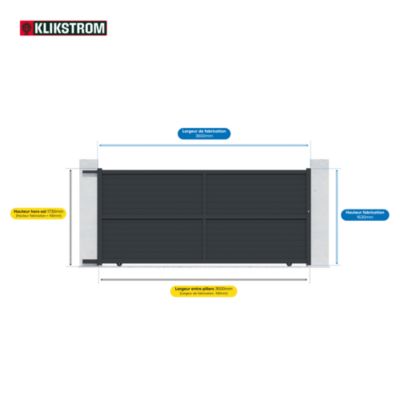 Portail coulissant aluminium gris persienné l.360 x H. 163 x P.4cm Klikstrom Neva